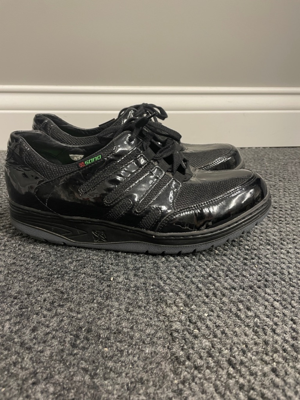 Sano Mephisto 9 Escape Walking Sneakers Black Patent Leather Shoes Rocker Sole